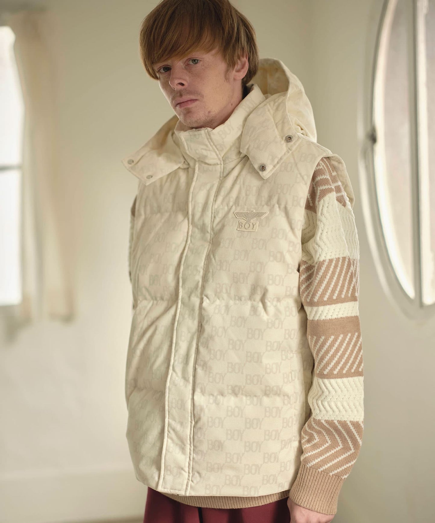 BOY HOODED DOWN VEST CREAMY WHITE【B244N3001031】