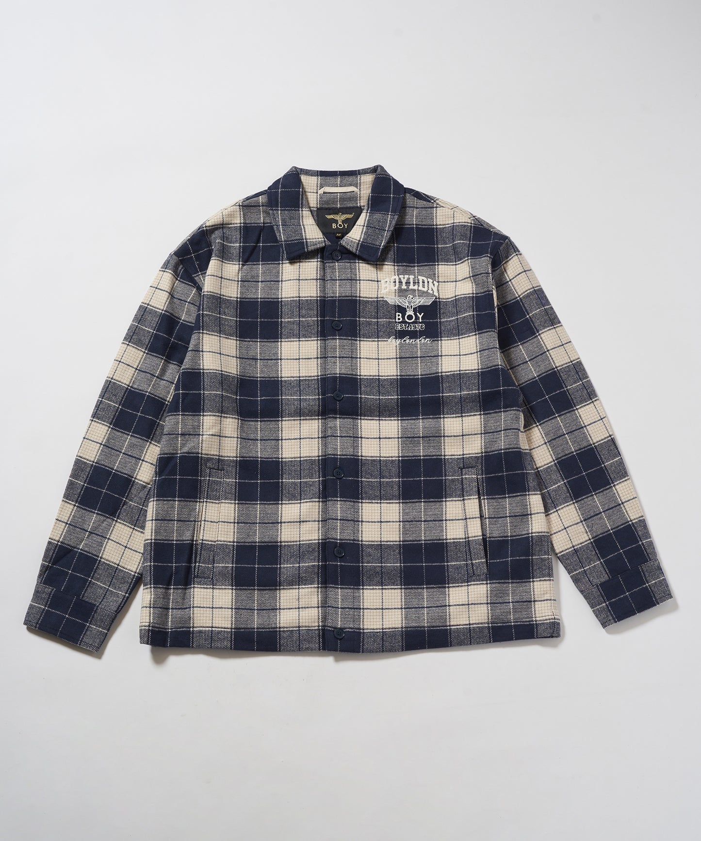 BOY LOGO Check Coveralls Shirt NAVY【B233N2302216】