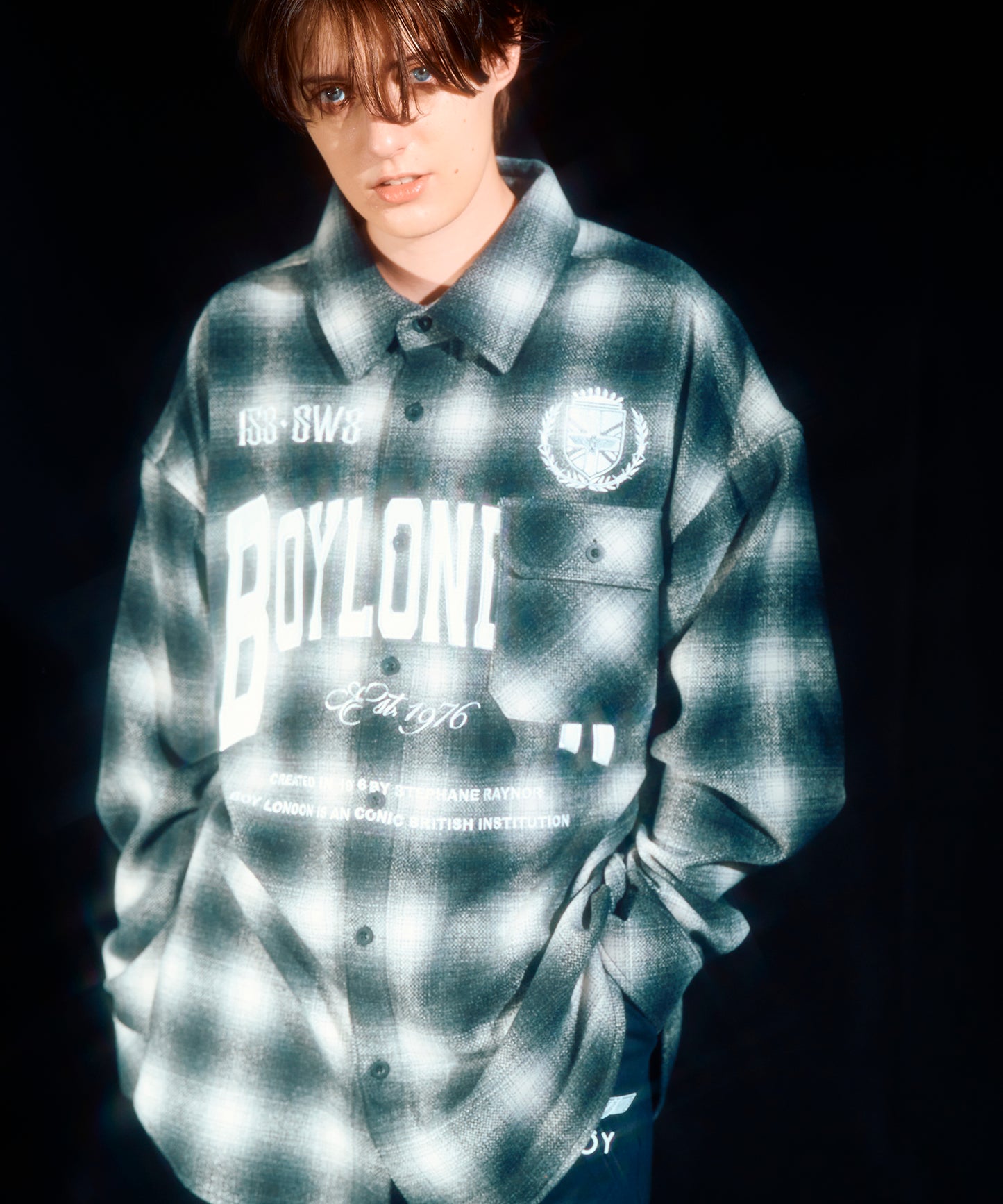 PATCH LOGO Embroidery Check Shirt BLACK【B233N2100102】