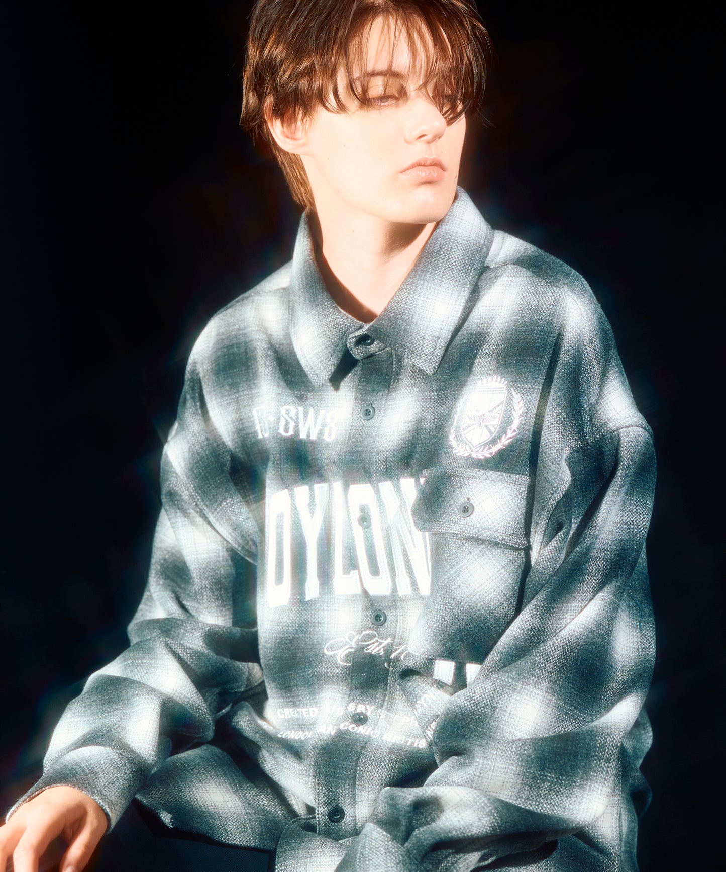 PATCH LOGO Embroidery Check Shirt BLACK【B233N2100102】