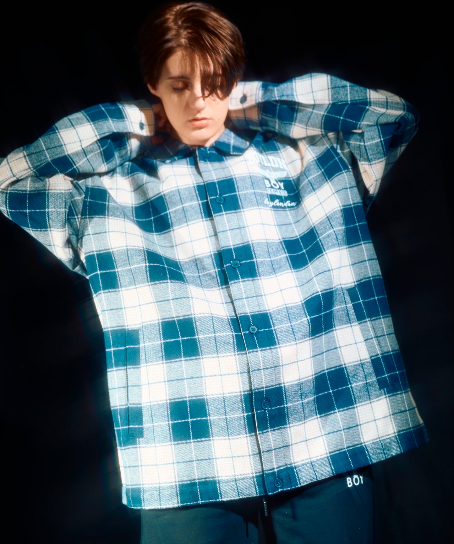 BOY LOGO Check Coveralls Shirt NAVY【B233N2302216】