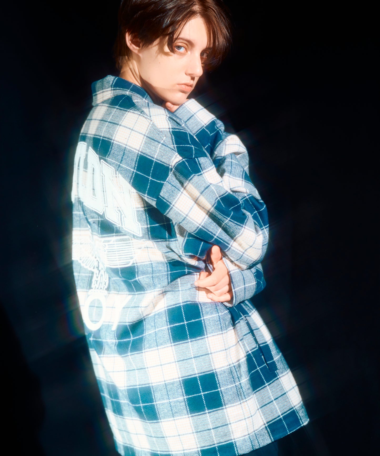 BOY LOGO Check Coveralls Shirt NAVY【B233N2302216】