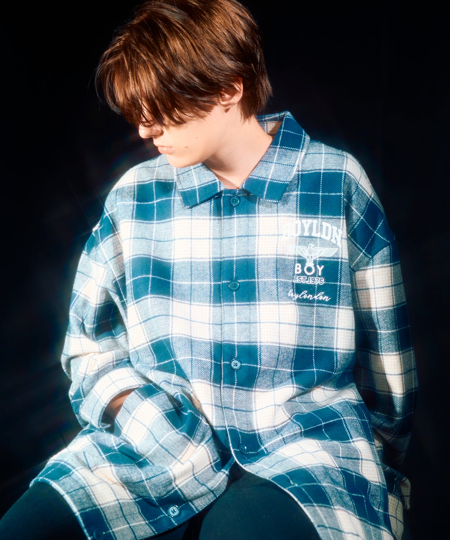 BOY LOGO Check Coveralls Shirt NAVY【B233N2302216】