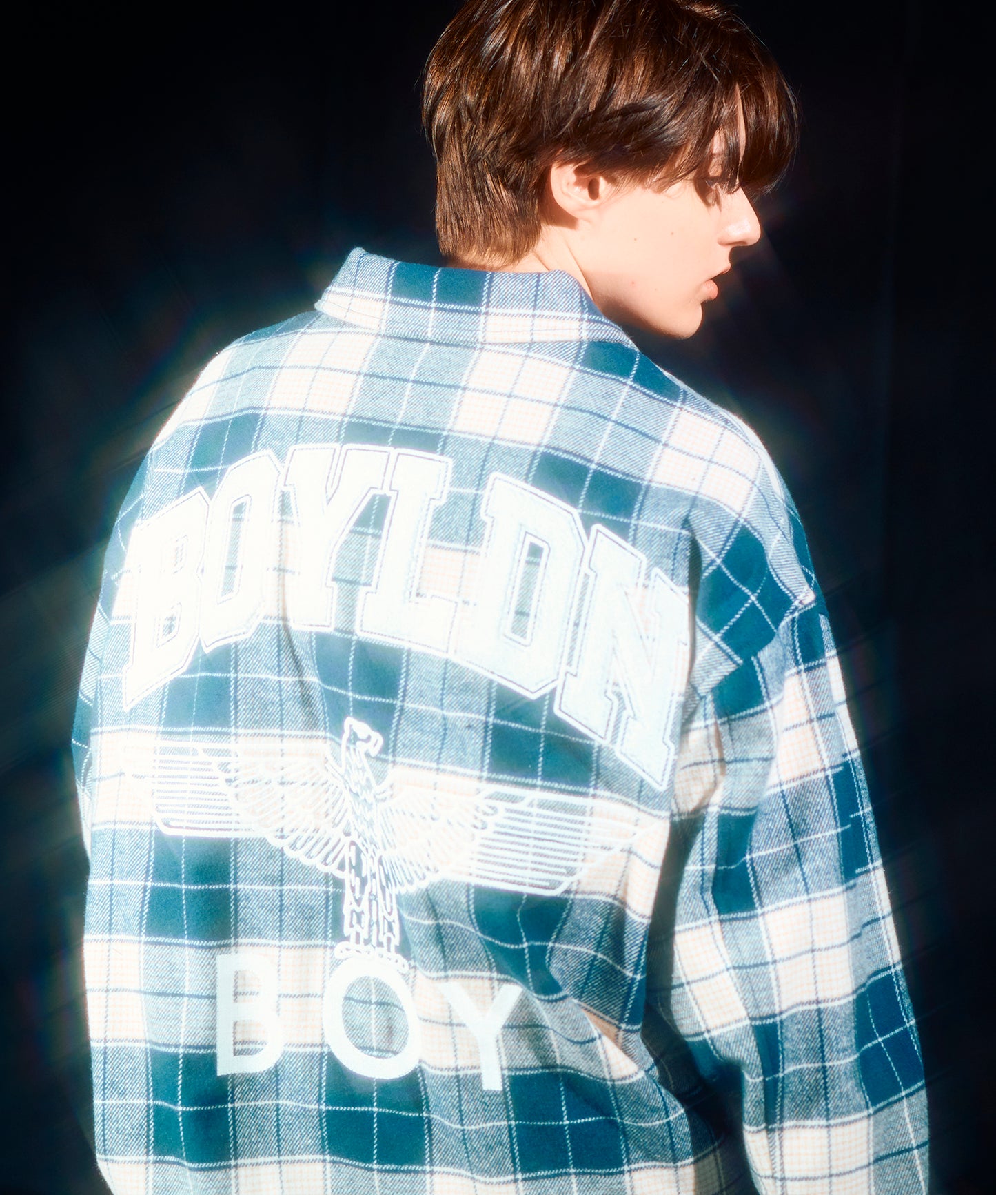 BOY LOGO Check Coveralls Shirt NAVY【B233N2302216】
