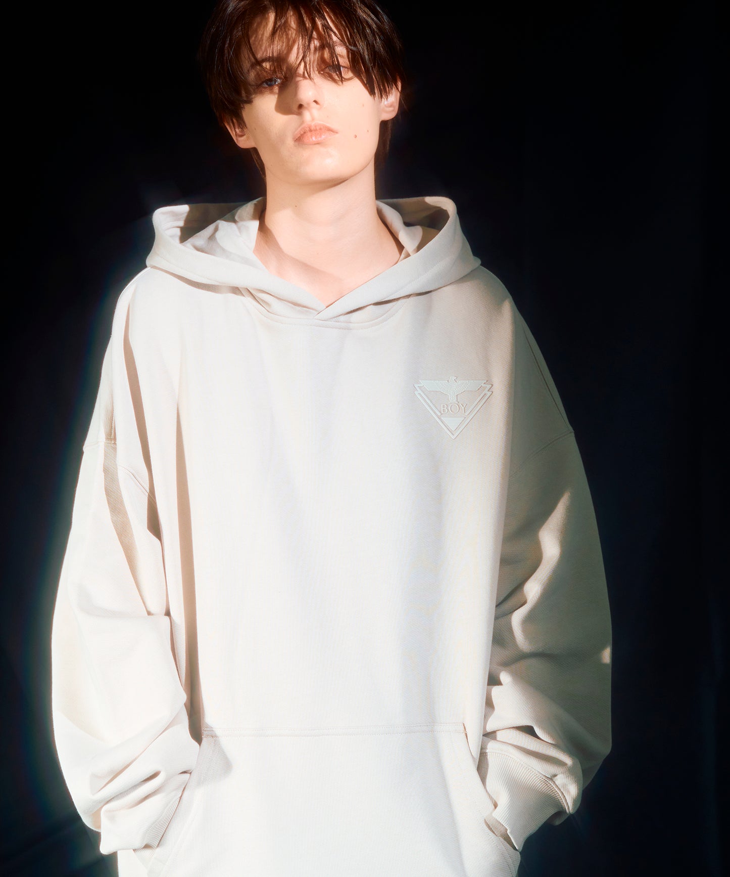 BOY LOGO Patch Hoodie Parka BEIGE【B233N0401511】
