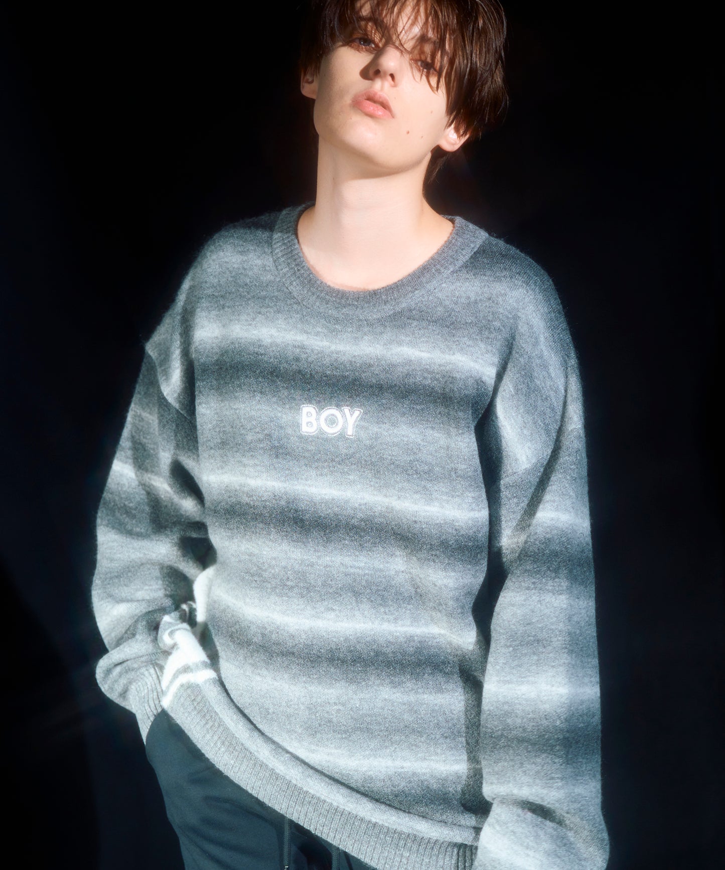 MONO Border Gradation KNIT GRAY【B233N6000502】