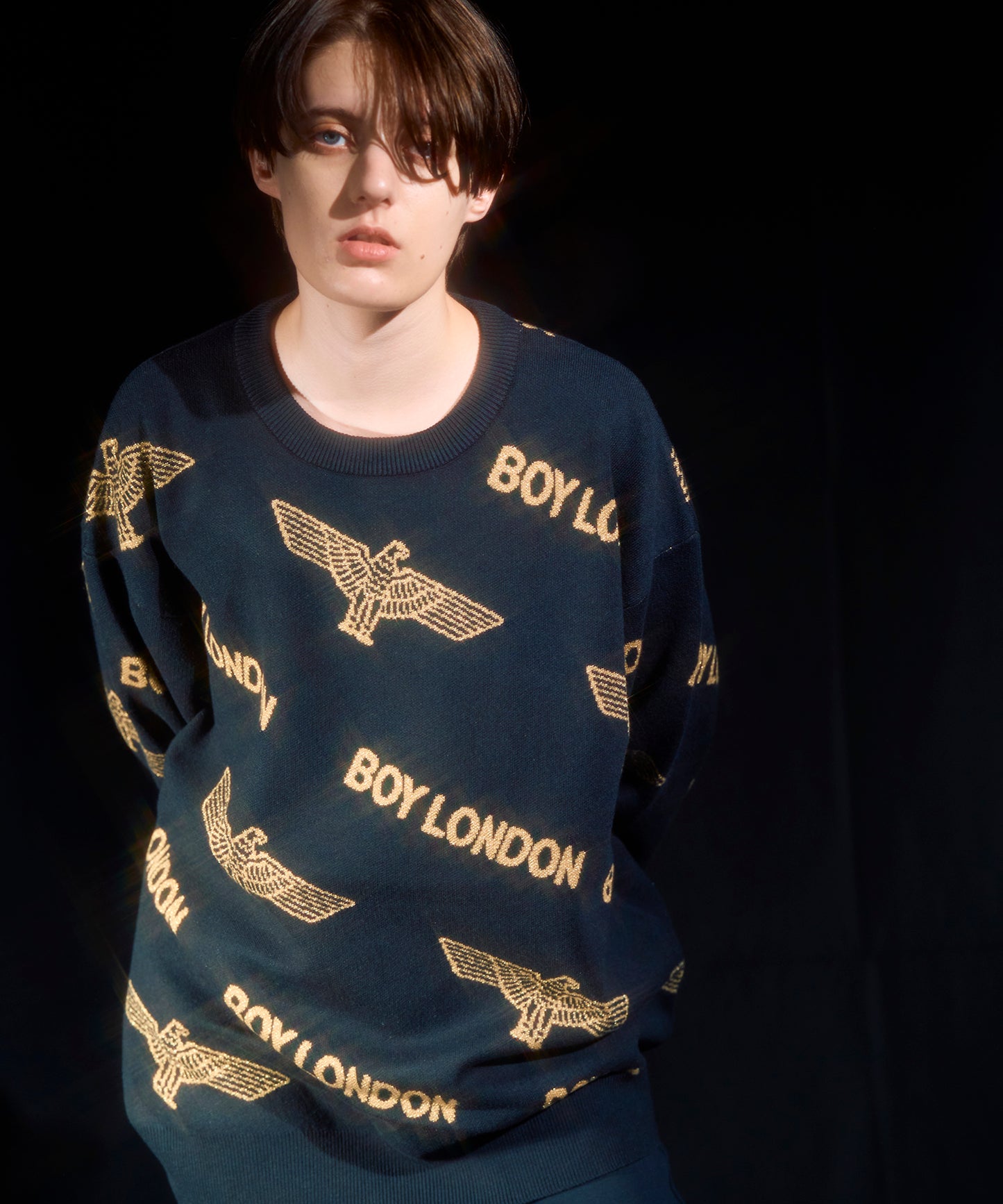 Gold LOGO Jacquard Knit Pullover BLACK【B233N6090102】