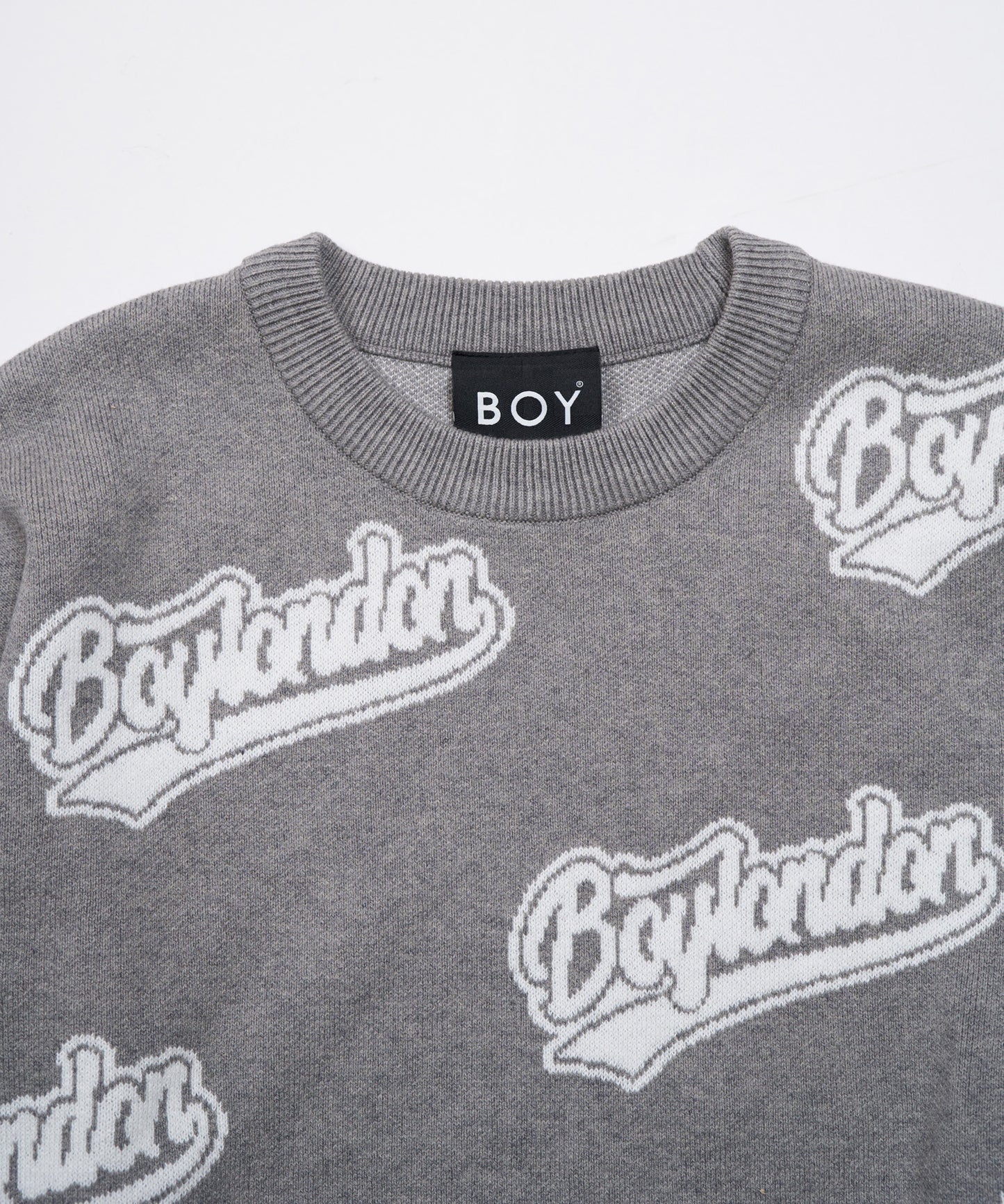 BOY LOGO JACQUARD KNIT PULLOVER GREY WHITE【B234N6000501】