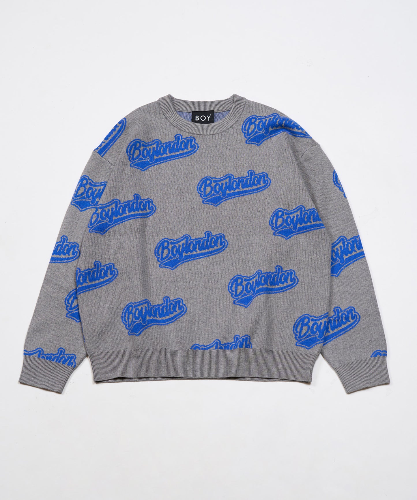 BOY LOGO JACQUARD KNIT PULLOVER GREY BLUE【B234N6000506】