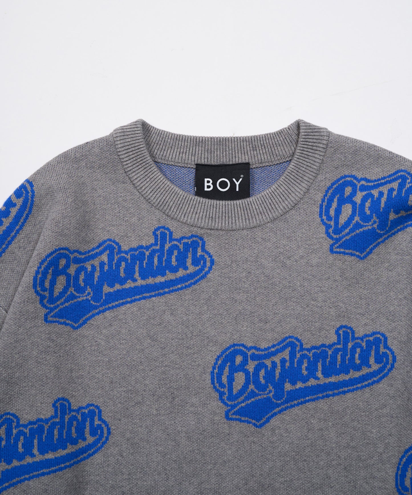 BOY LOGO JACQUARD KNIT PULLOVER GREY BLUE【B234N6000506】