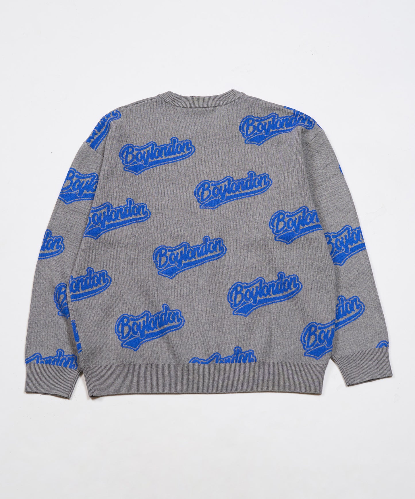 BOY LOGO JACQUARD KNIT PULLOVER GREY BLUE【B234N6000506】