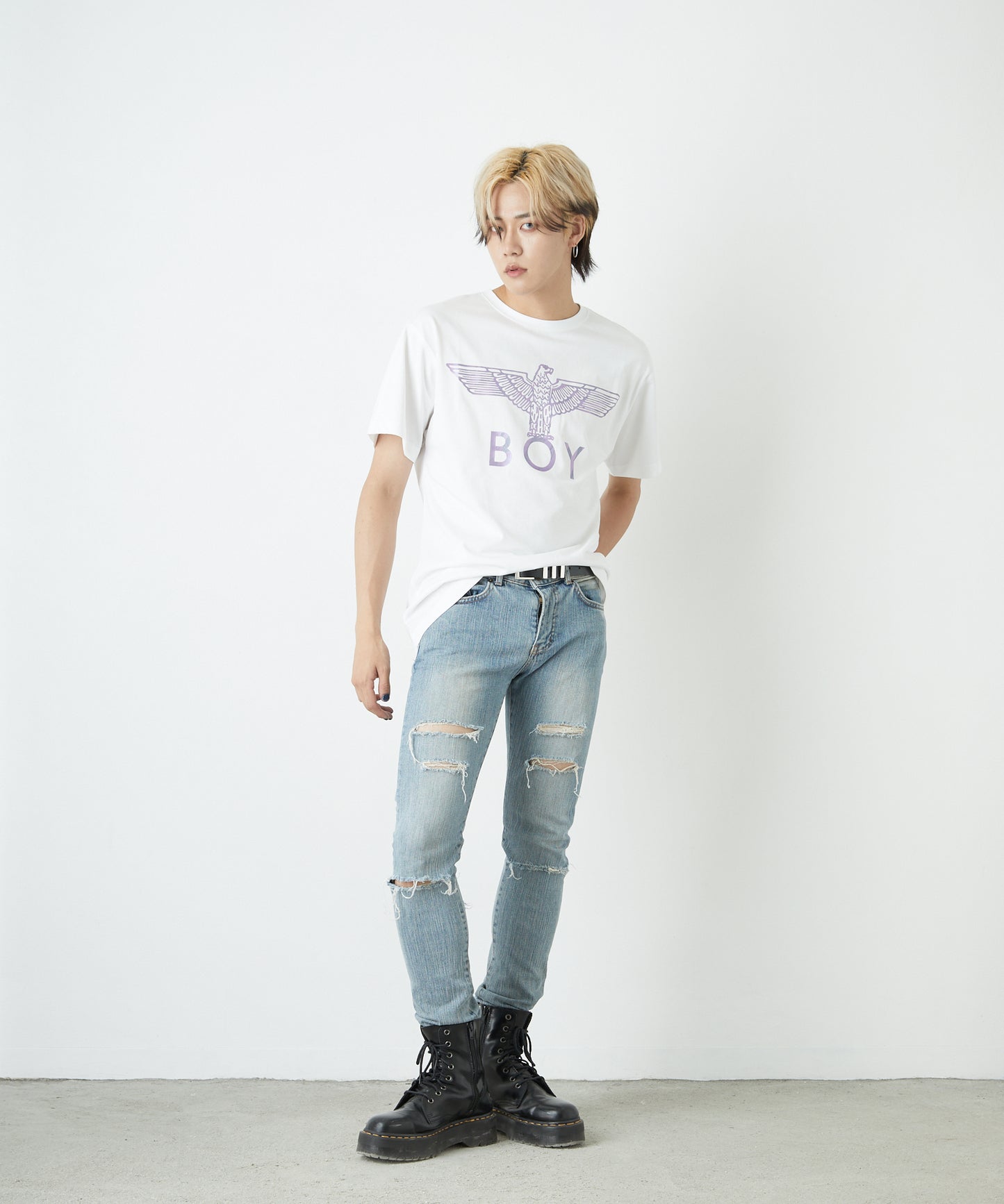 GLITTER&METALIC EAGLE WING T-SHIRTS WHITE【B222N0101801】