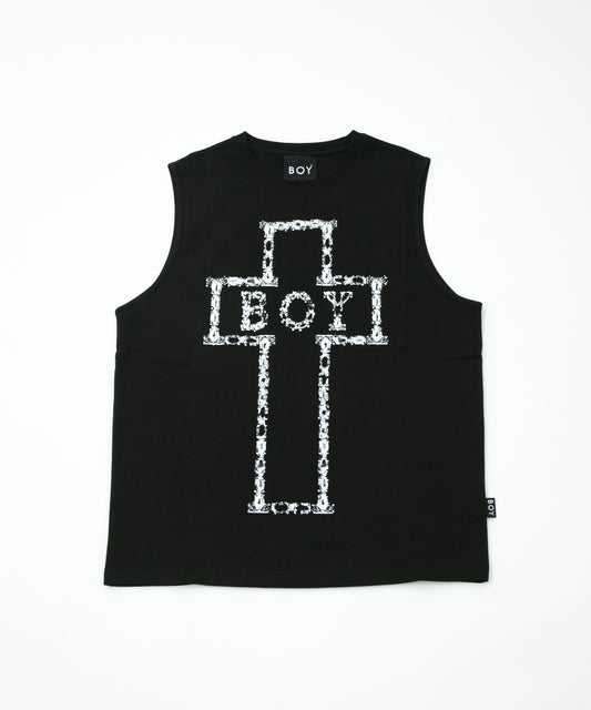 BOY CROSS MOTIFSLEEVELESS SHIRT BLACK【B232N0270102】