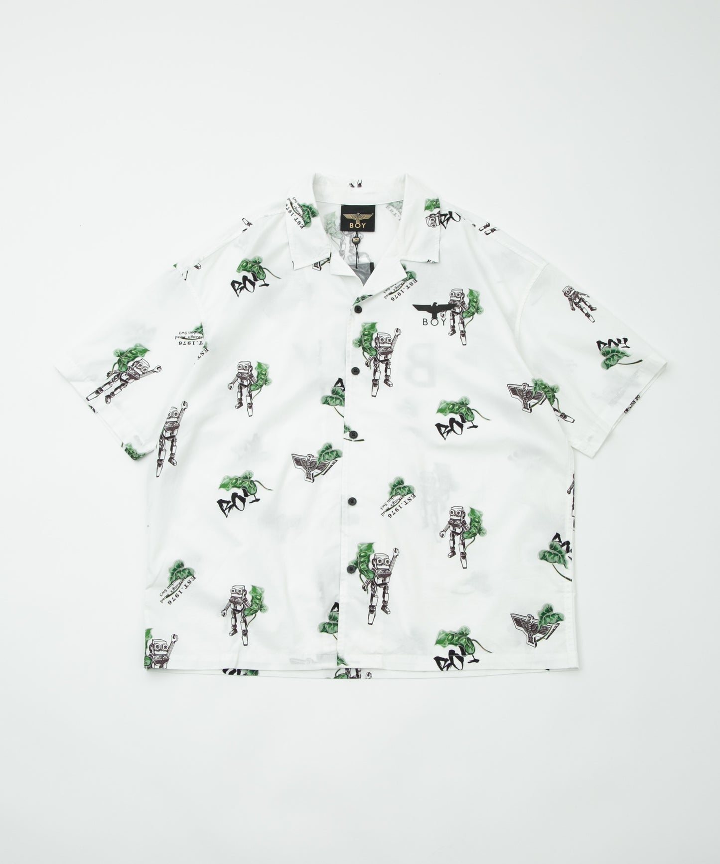 ROBOT PRINTED OPEN COLLAR SHIRT WHITE【B231N2200101】