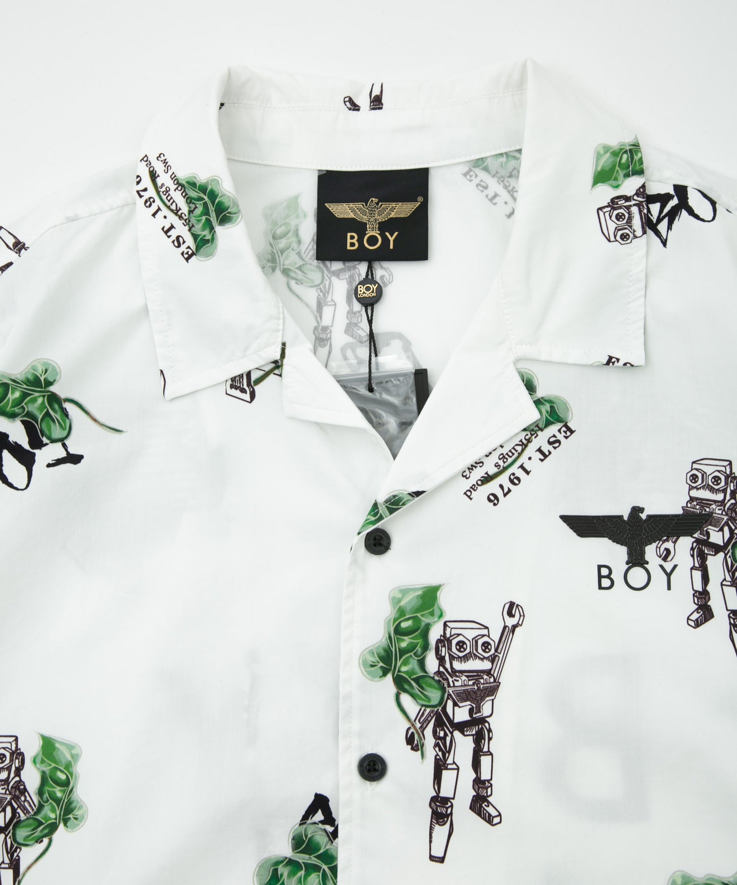ROBOT PRINTED OPEN COLLAR SHIRT WHITE【B231N2200101】