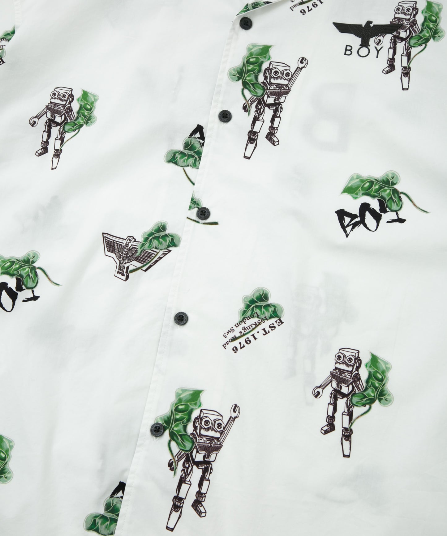 ROBOT PRINTED OPEN COLLAR SHIRT WHITE【B231N2200101】