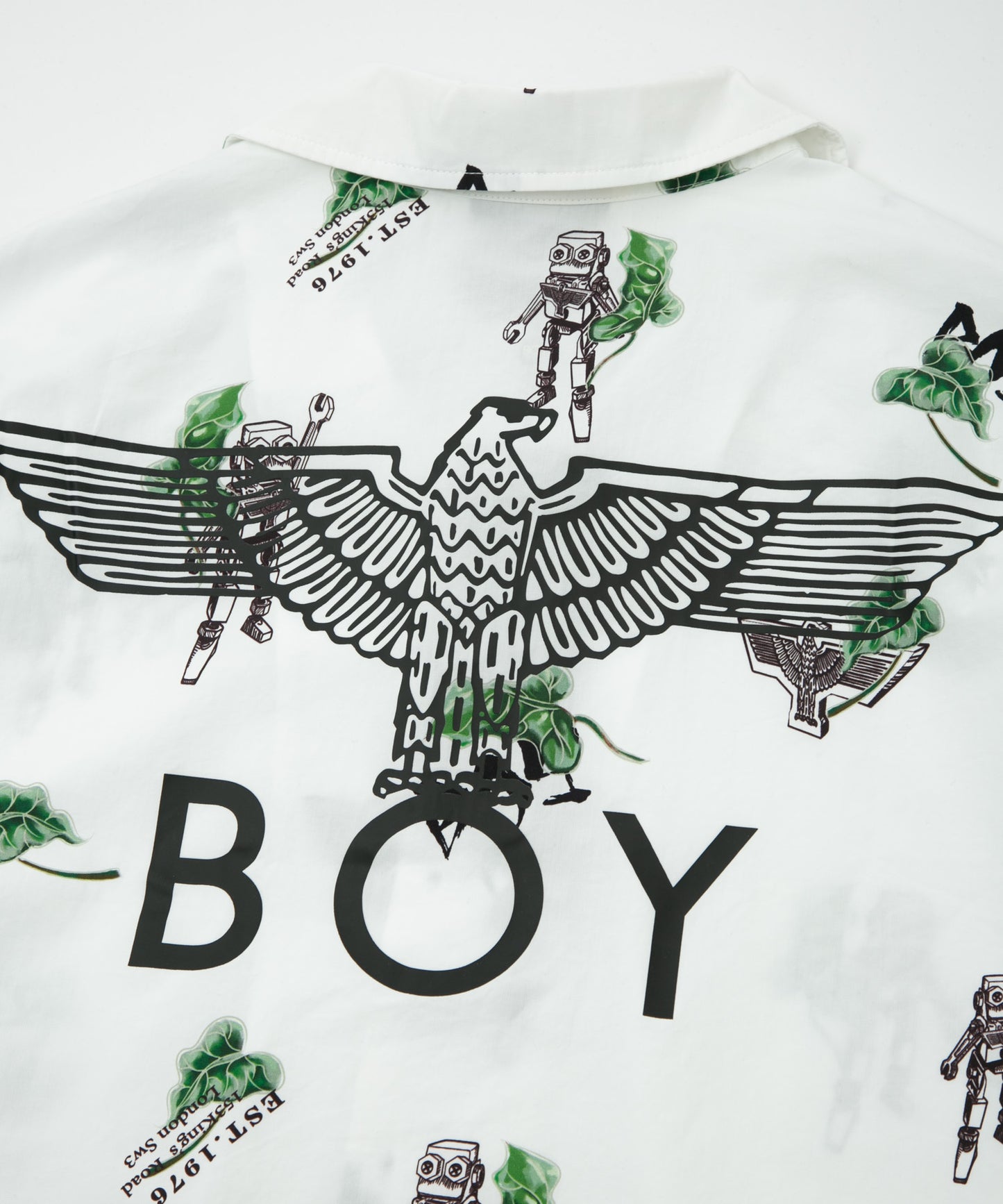 ROBOT PRINTED OPEN COLLAR SHIRT WHITE【B231N2200101】