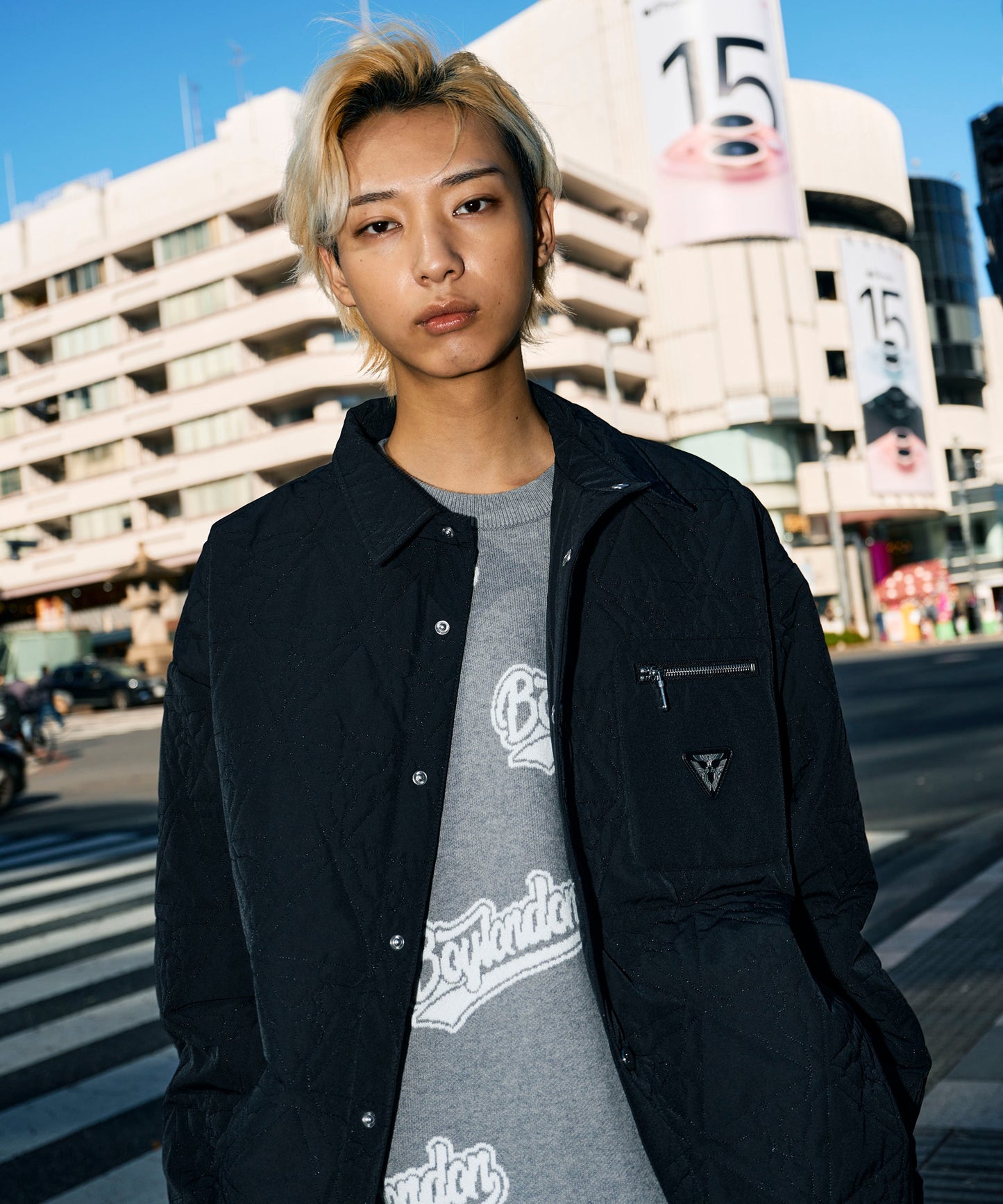 BOY LOGO JACQUARD KNIT PULLOVER GREY WHITE【B234N6000501】