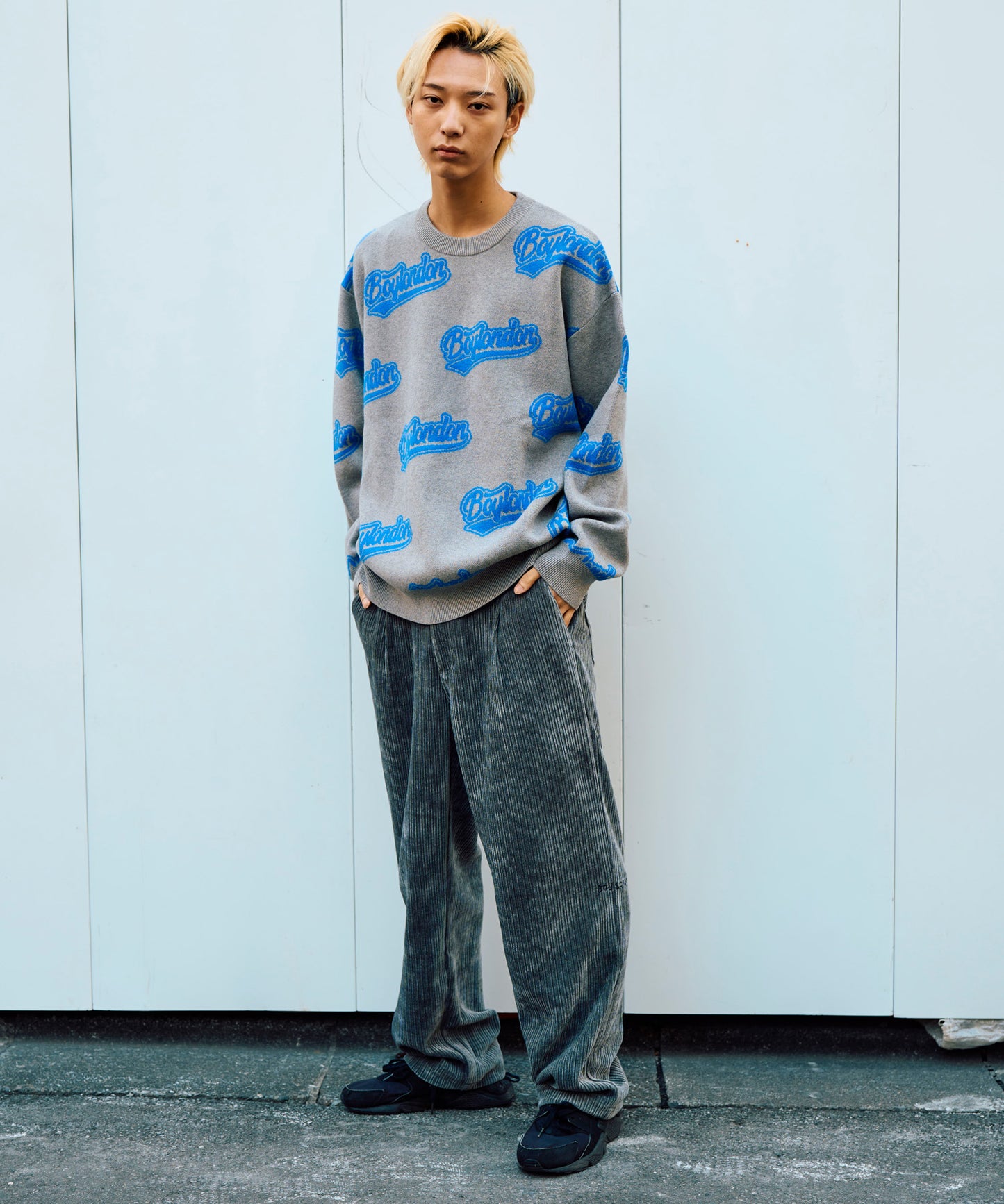 BOY EMBROIDERY CORDUROY PANTS GREY【B234N3400703】