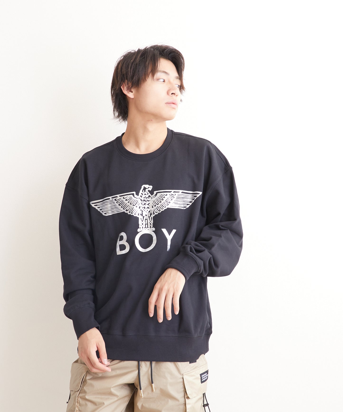 CLASSIC EAGLE BOY CREWNECK SWEAT BLACK/WHITE【AFJ-2000-SWB01 】