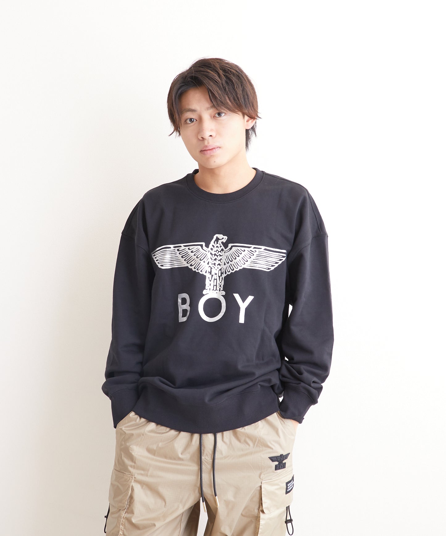 CLASSIC EAGLE BOY CREWNECK SWEAT BLACK/WHITE【AFJ-2000-SWB01 】