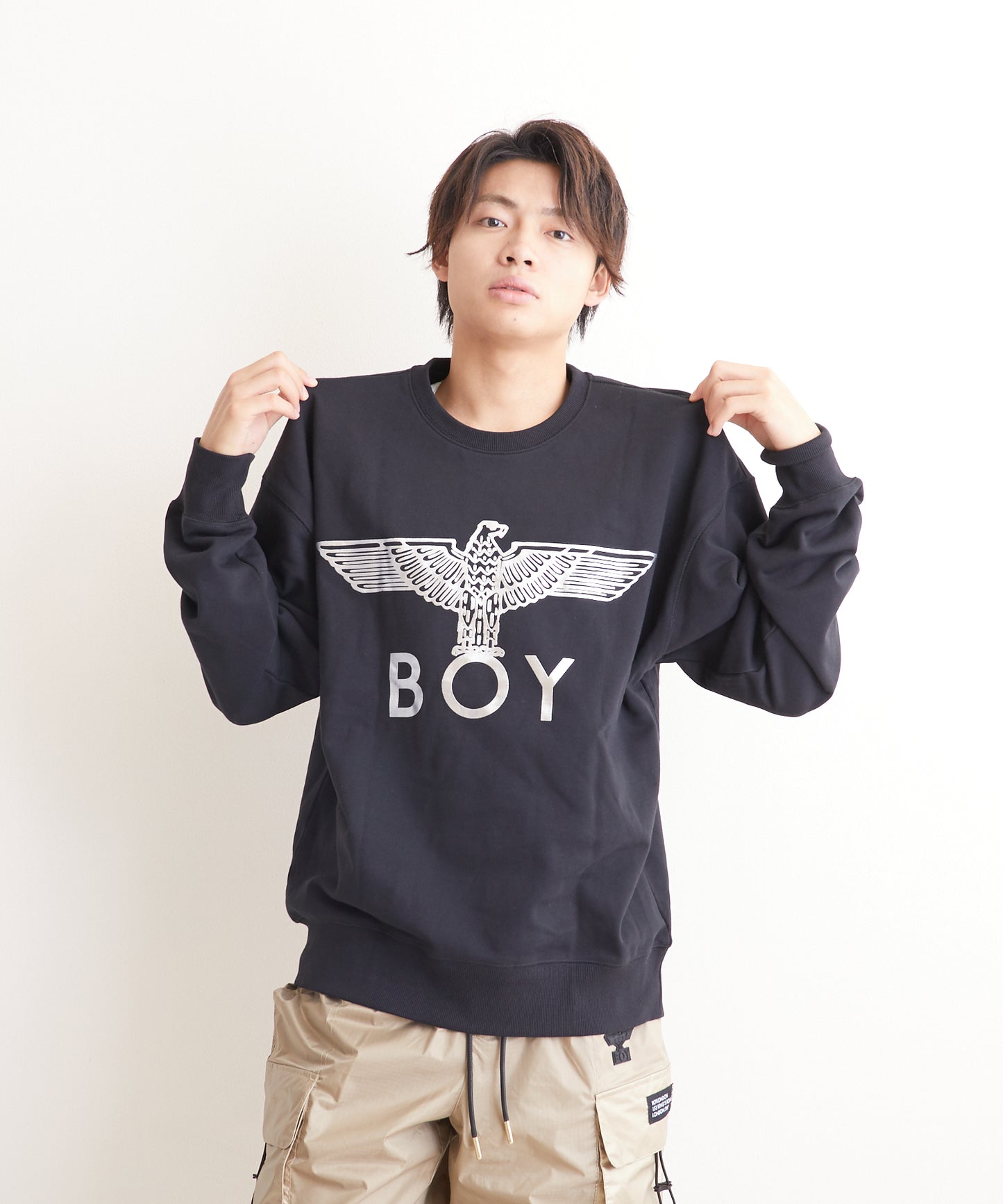 CLASSIC EAGLE BOY CREWNECK SWEAT BLACK/WHITE【AFJ-2000-SWB01 】