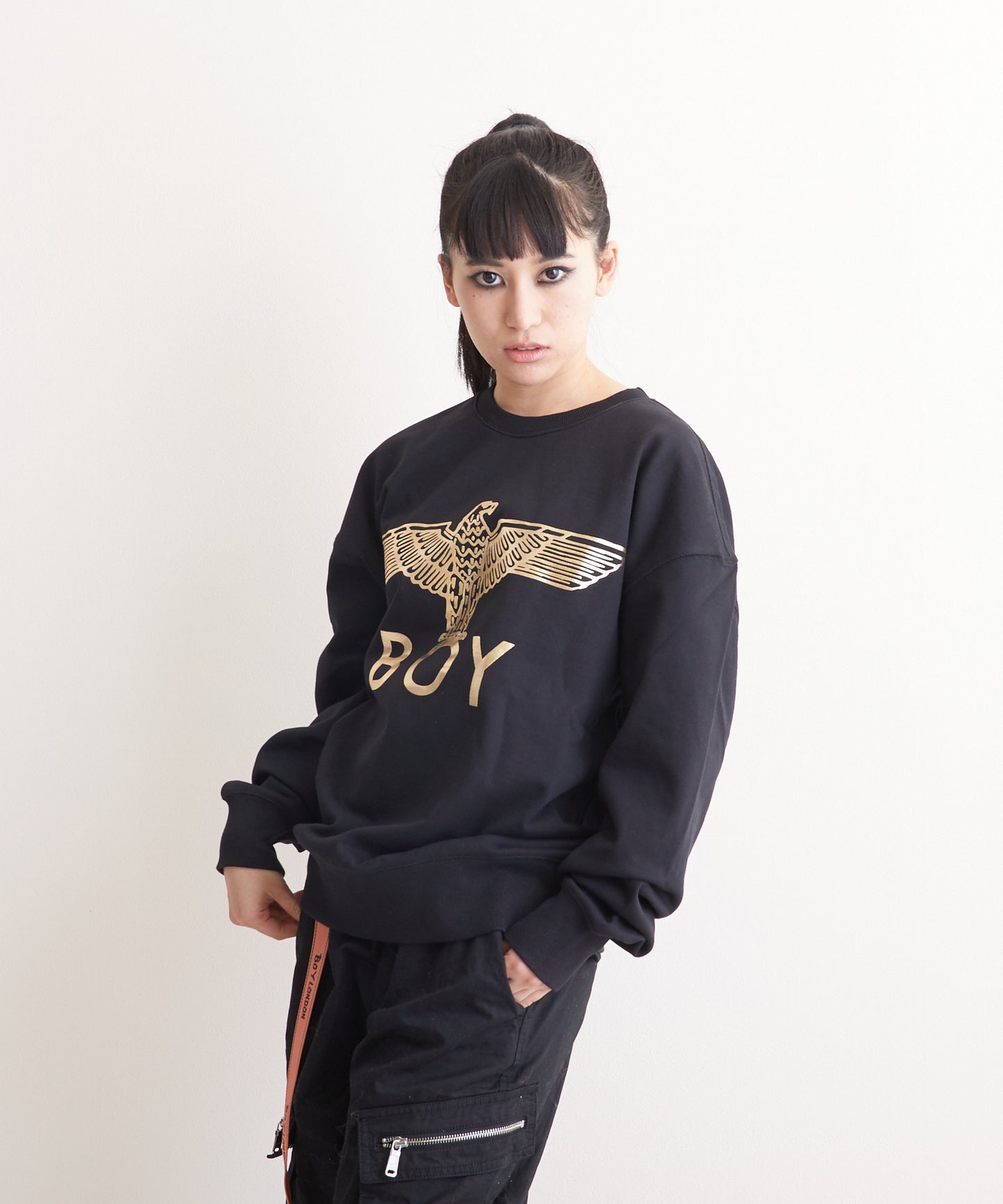 CLASSIC EAGLE BOY CREWNECK SWEAT BLACK/GOLD【AFJ-2000-SWB02】