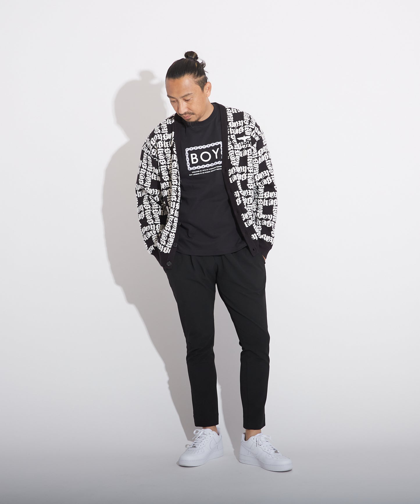 BOY LOGO PATTERNED KNIT CARDIGAN BLACK【B223N6400202】