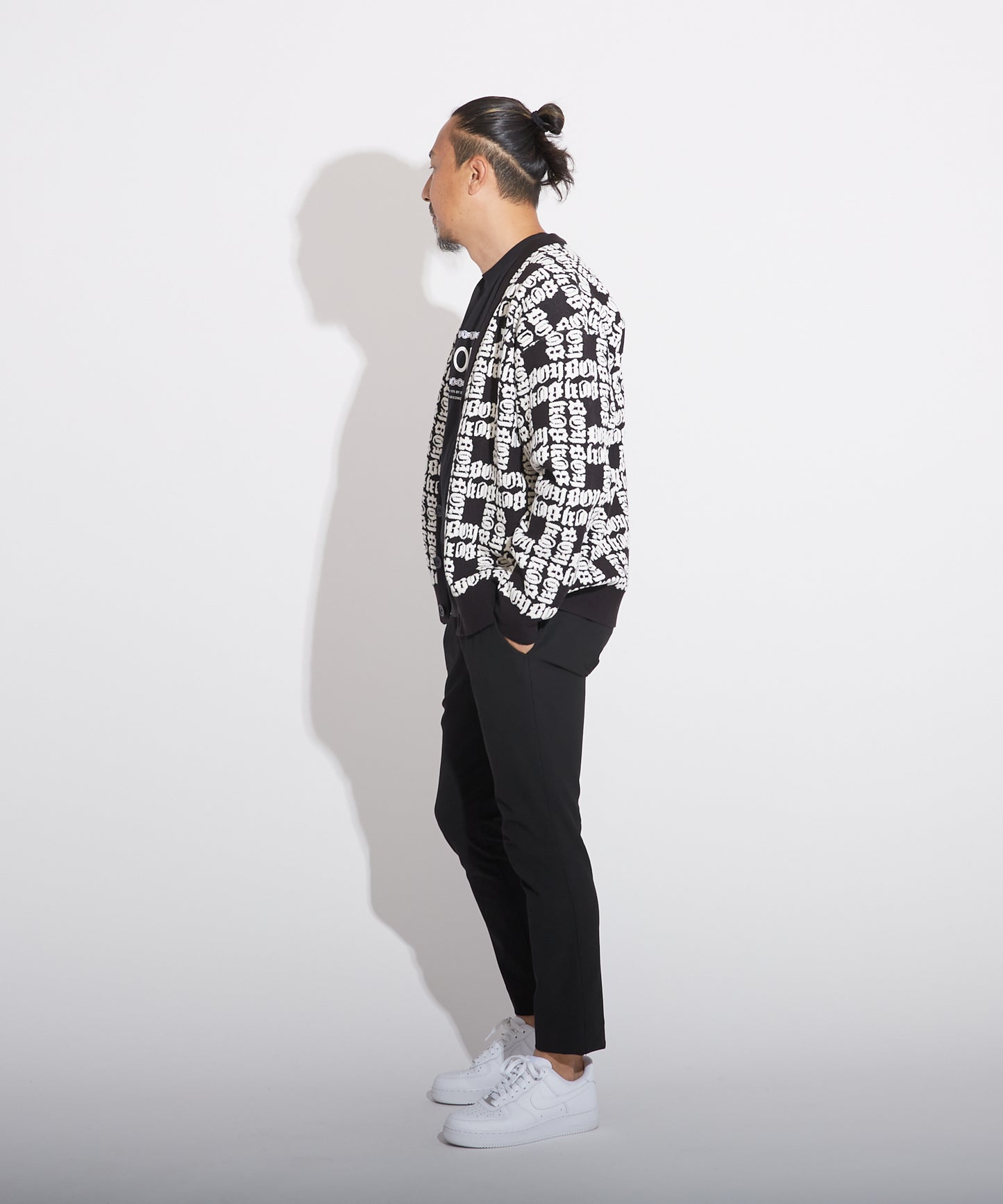 BOY LOGO PATTERNED KNIT CARDIGAN BLACK【B223N6400202】
