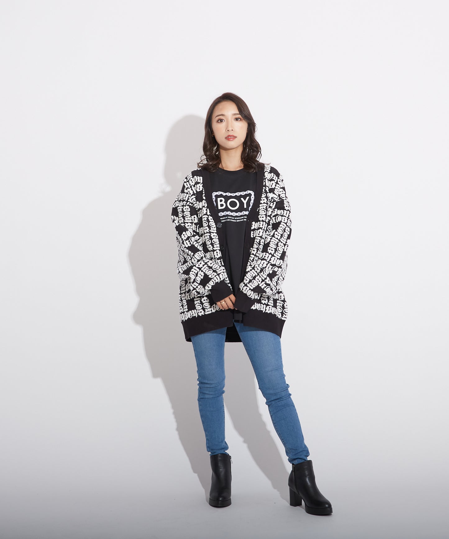 BOY LOGO PATTERNED KNIT CARDIGAN BLACK【B223N6400202】
