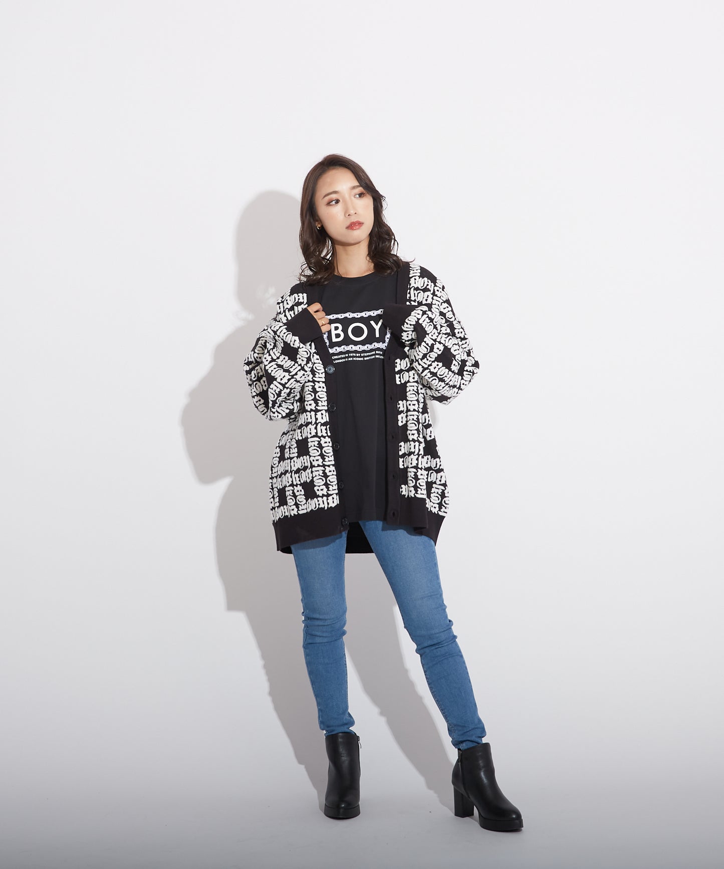 BOY LOGO PATTERNED KNIT CARDIGAN BLACK【B223N6400202】