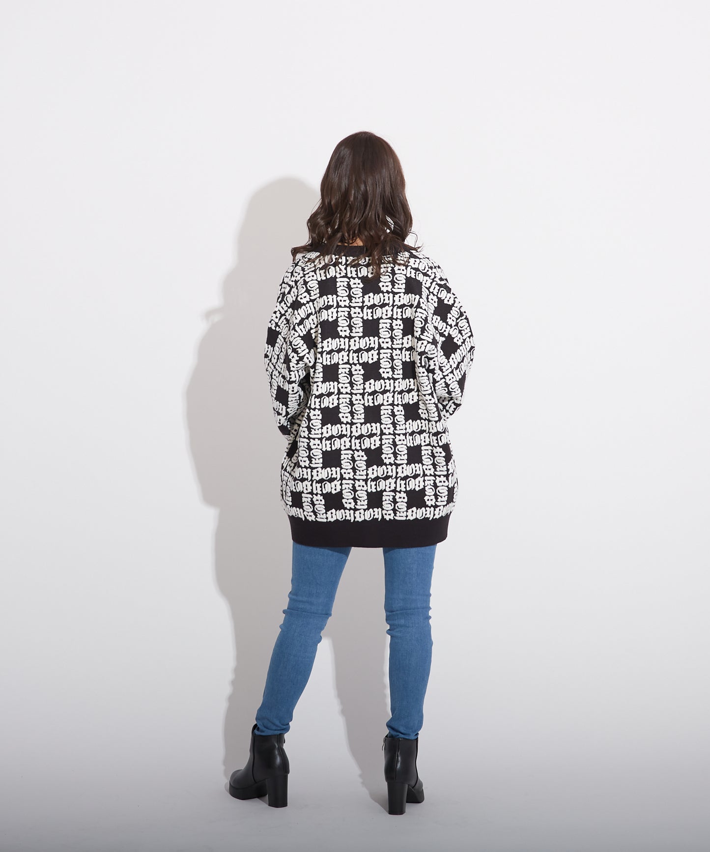 BOY LOGO PATTERNED KNIT CARDIGAN BLACK【B223N6400202】