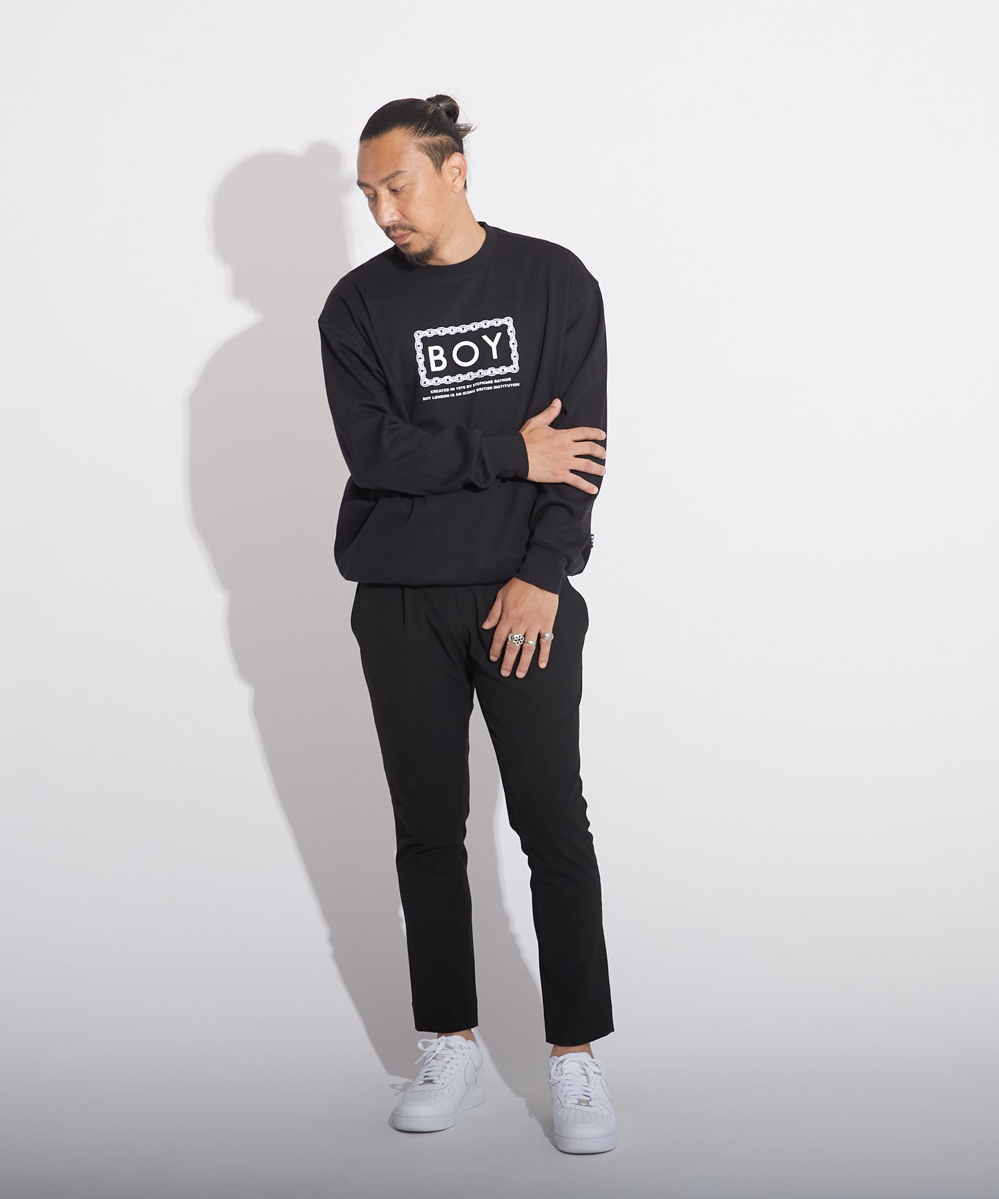 CHAIN DESIGN DOUBLE FACE SWEAT BLACK【B223M0370202】