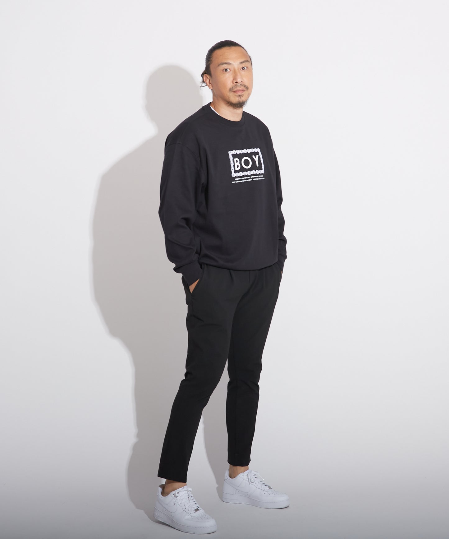CHAIN DESIGN DOUBLE FACE SWEAT BLACK【B223M0370202】