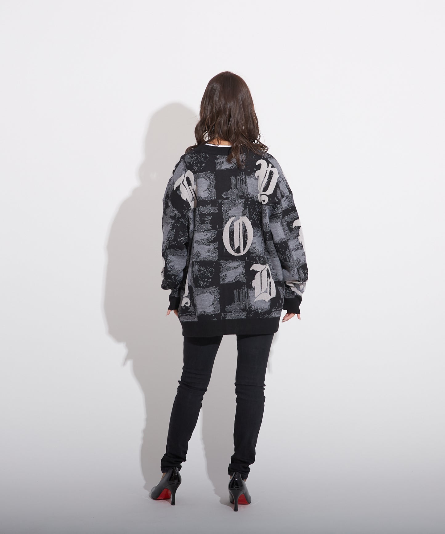 MOSAIC PATTERNED KNIT CARDIGAN BLACK【B223N6400102】