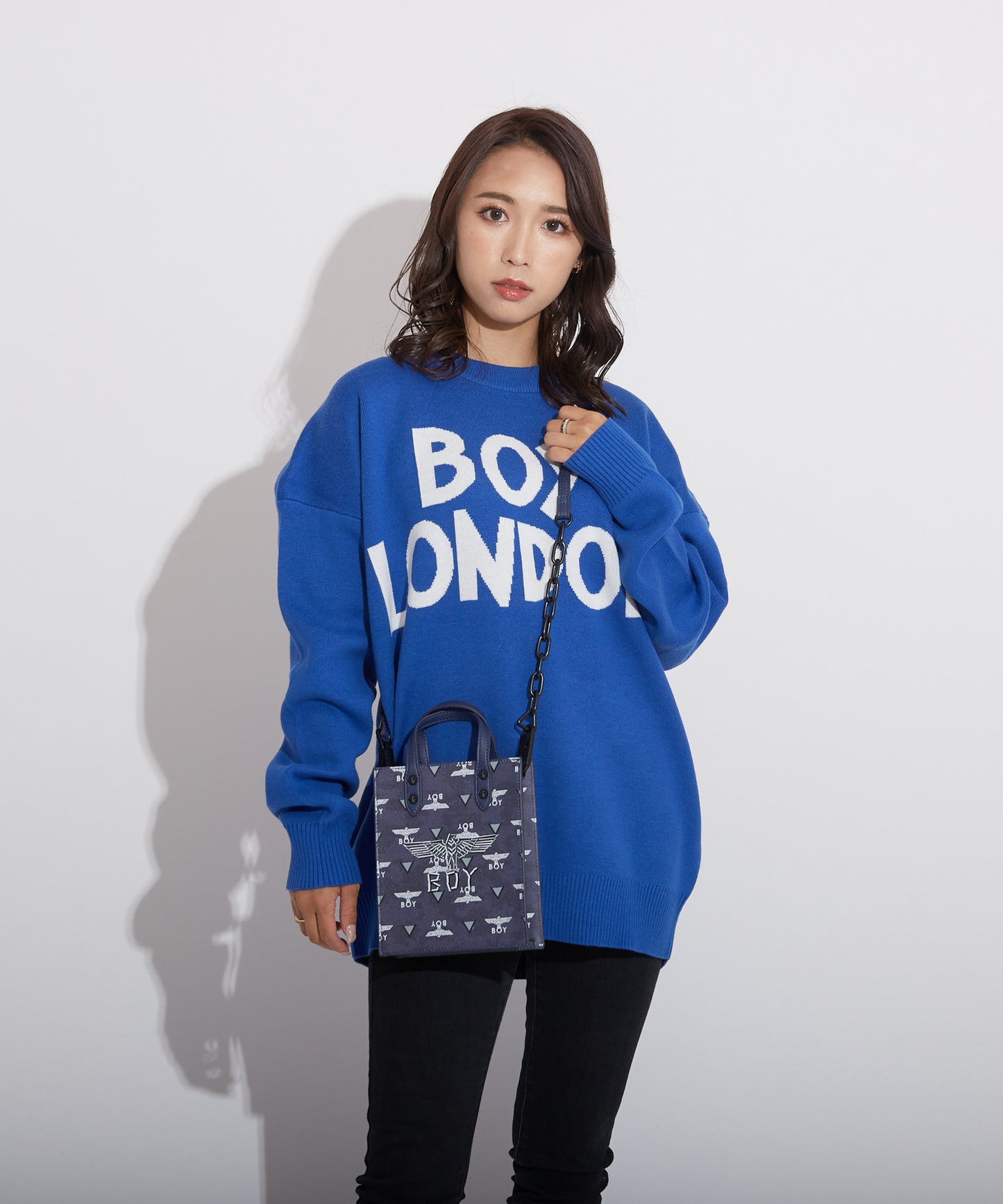 EAGLE PATTERNED SQUARE SHOULDER BAG NAVY【B223N8500816】