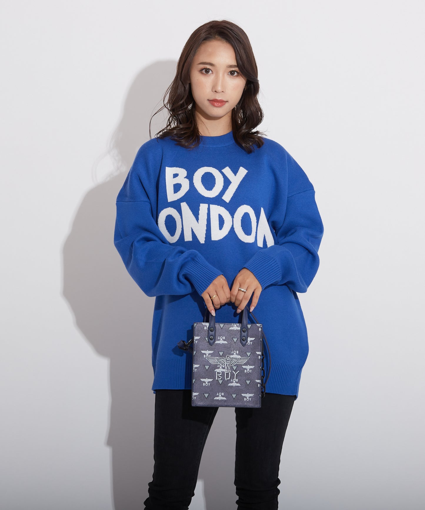 EAGLE PATTERNED SQUARE SHOULDER BAG NAVY【B223N8500816】