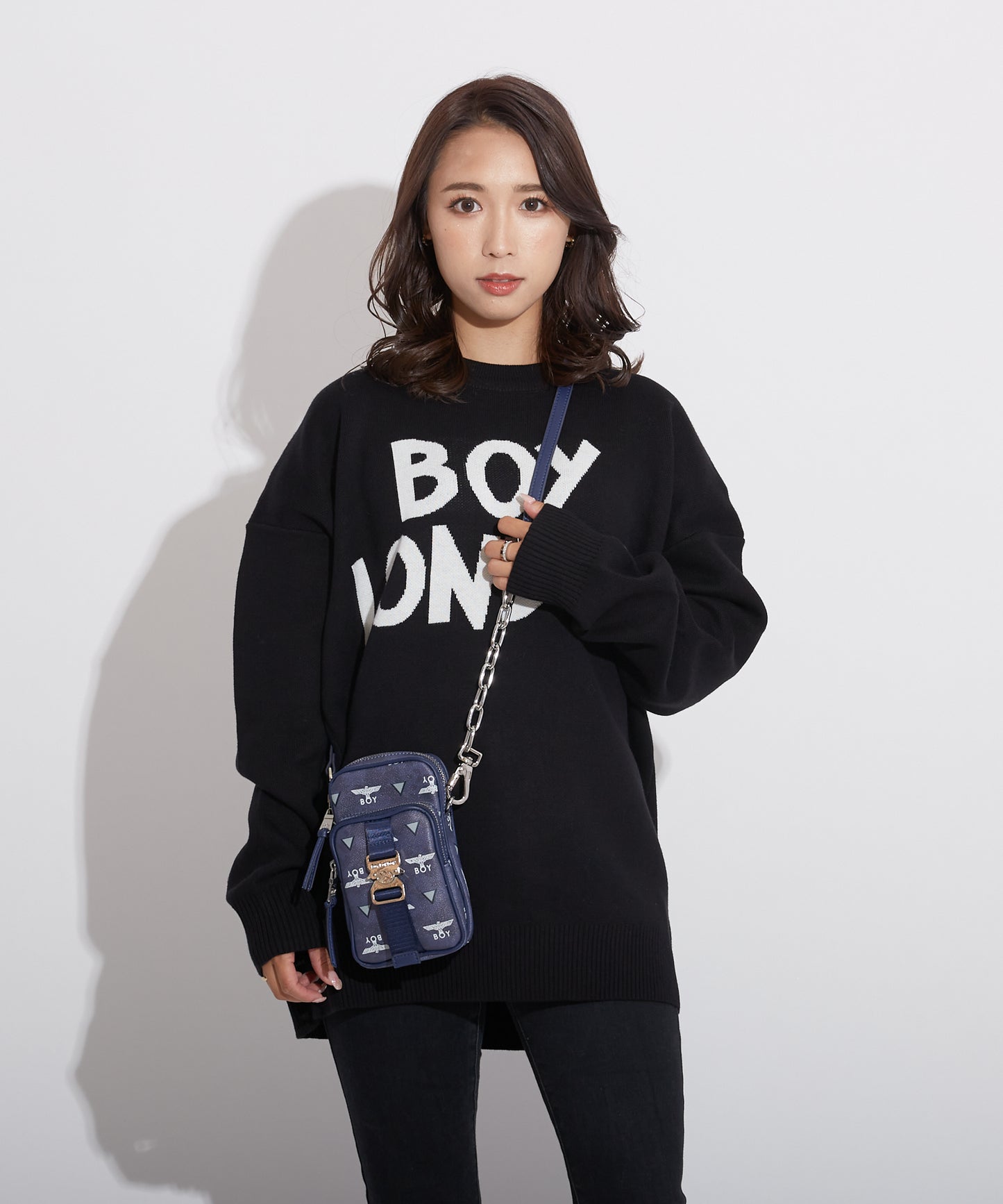 EAGLE PATTERNED POCKET SHOULDER BAG NAVY【B223N8500716】