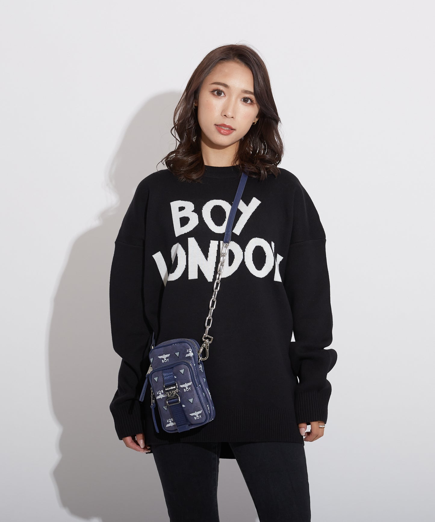 EAGLE PATTERNED POCKET SHOULDER BAG NAVY【B223N8500716】
