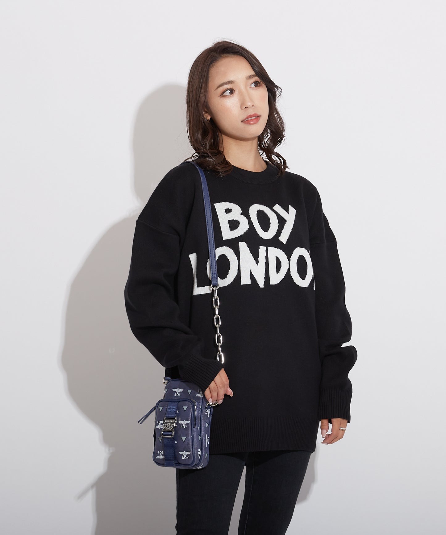 EAGLE PATTERNED POCKET SHOULDER BAG NAVY【B223N8500716】