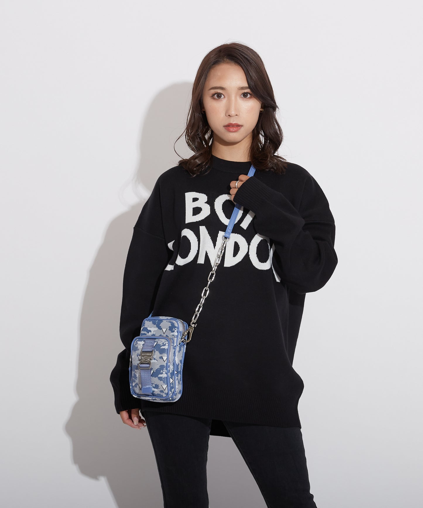 EAGLE PATTERNED POCKET SHOULDER BAG BLUE【B223N8500706】
