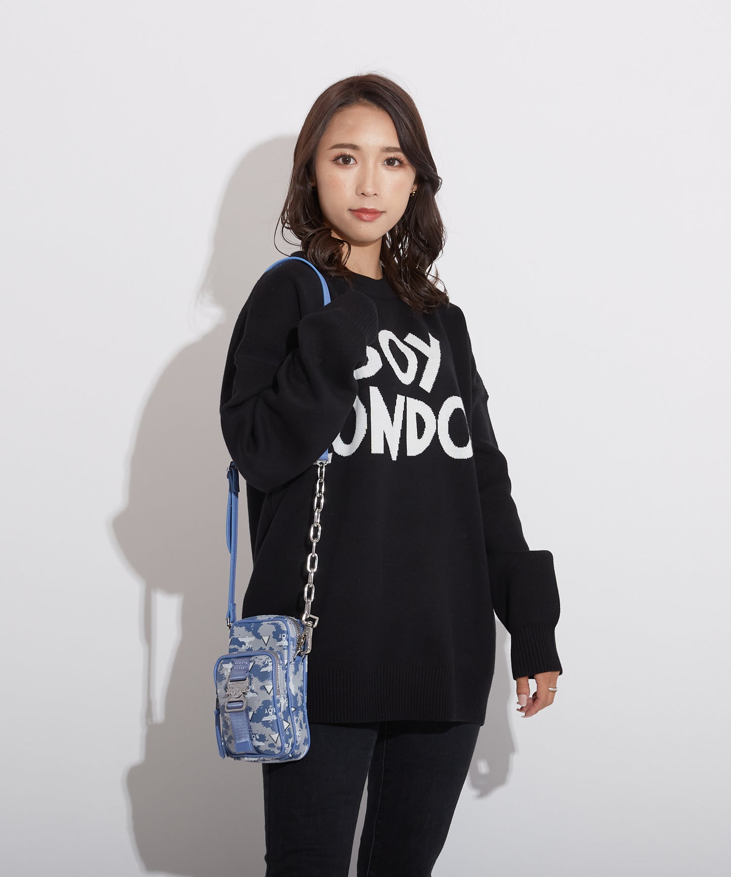 EAGLE PATTERNED POCKET SHOULDER BAG BLUE【B223N8500706】