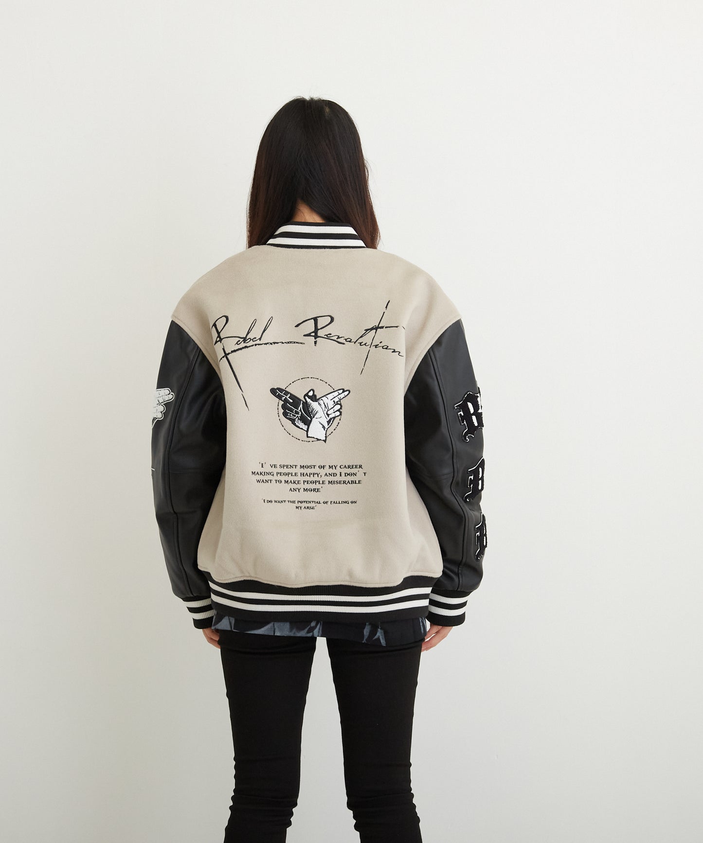 EMBROIDERY PATCH STADIUM JACKET GREY【B224M2970308】
