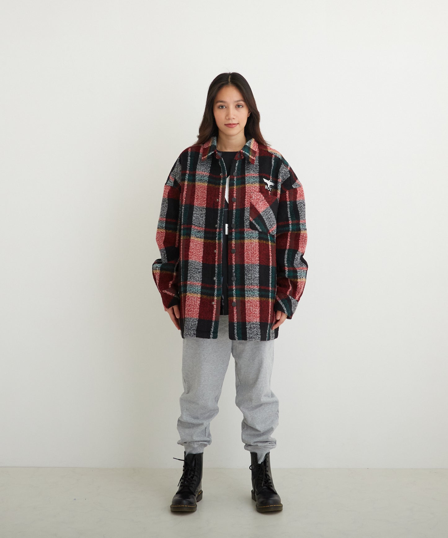 SHAGGY CHECK COACH JACKET RED【B224N2300704】