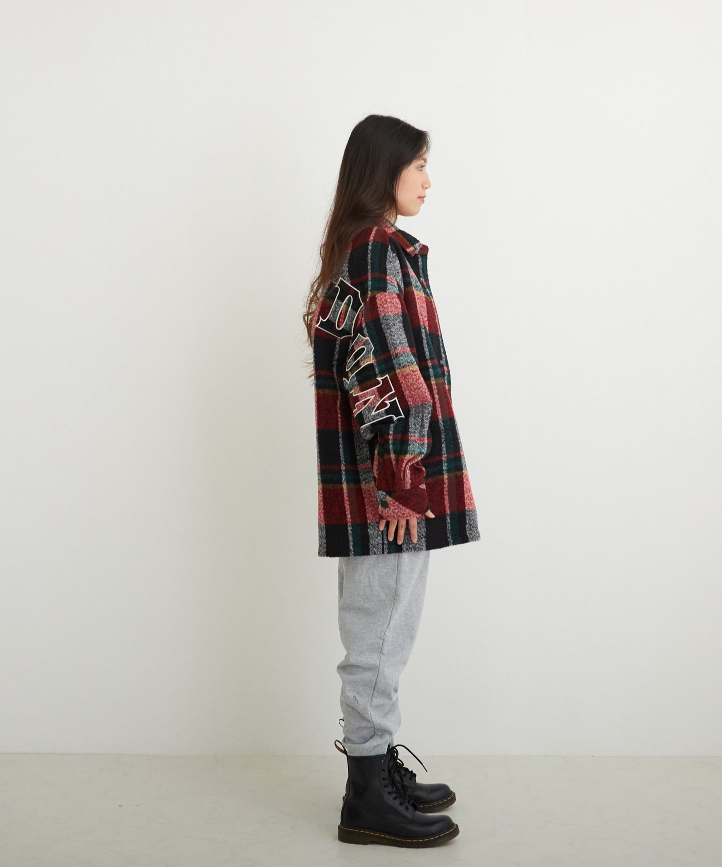 SHAGGY CHECK COACH JACKET RED【B224N2300704】