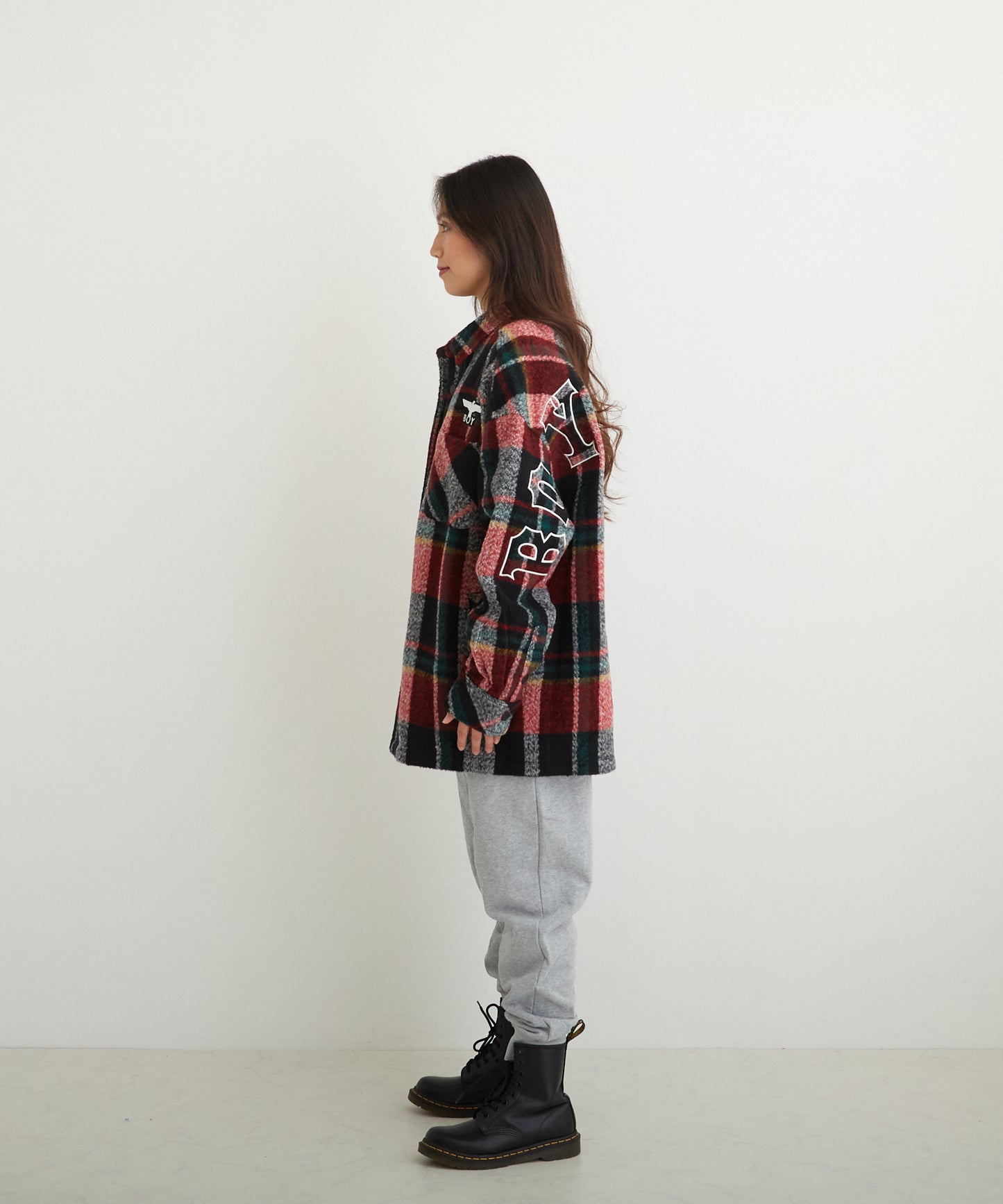 SHAGGY CHECK COACH JACKET RED【B224N2300704】