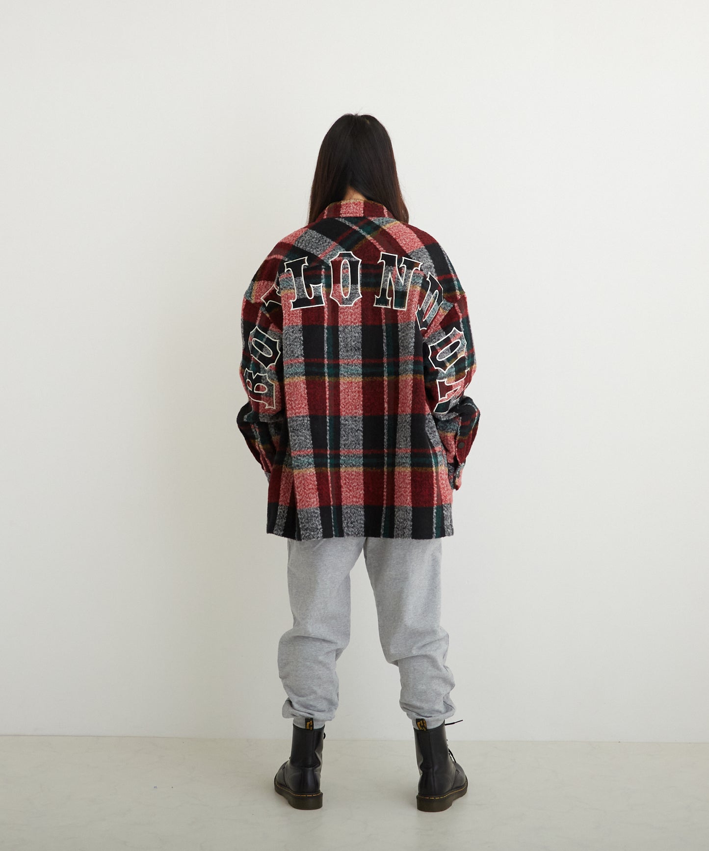SHAGGY CHECK COACH JACKET RED【B224N2300704】
