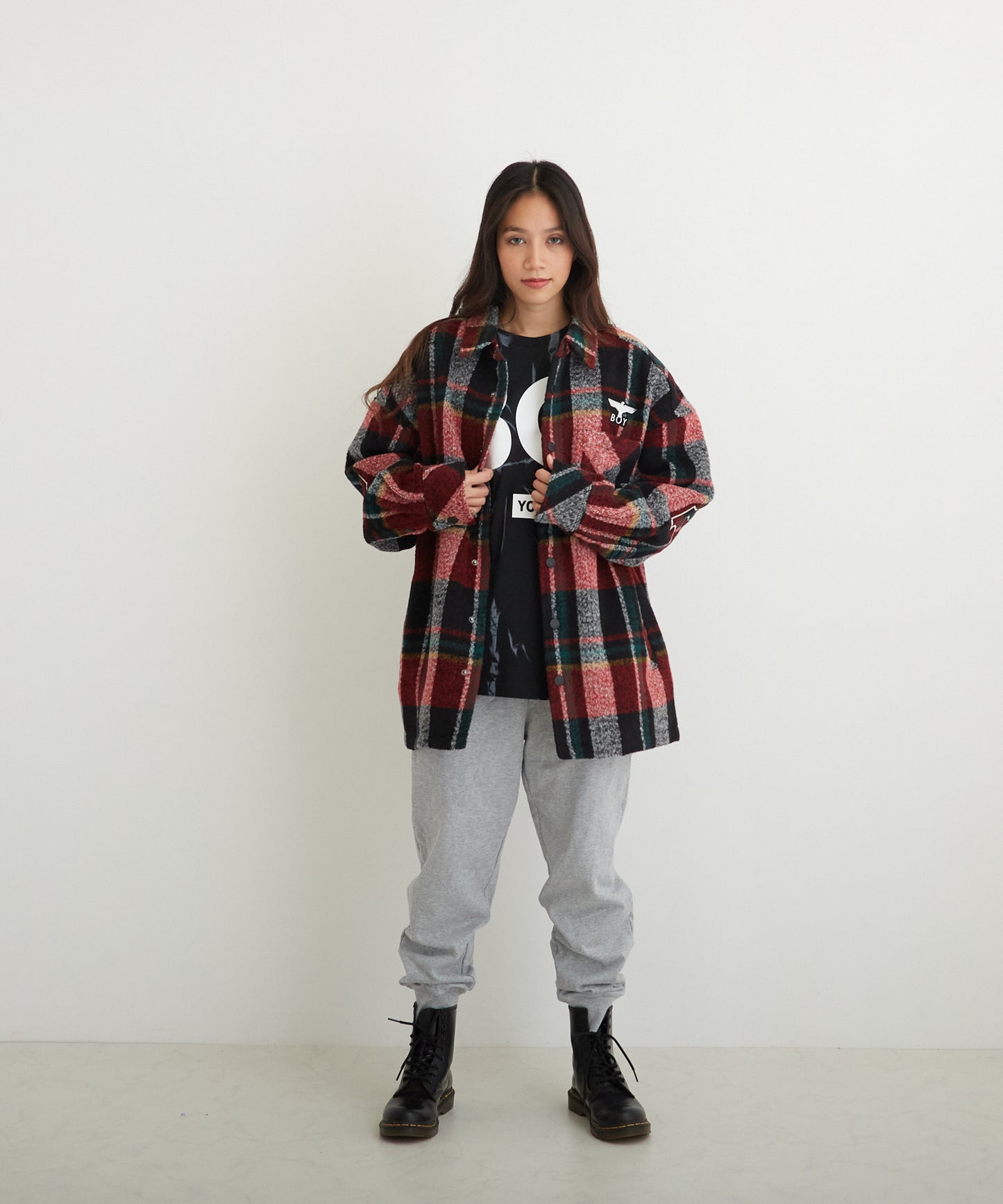 SHAGGY CHECK COACH JACKET RED【B224N2300704】