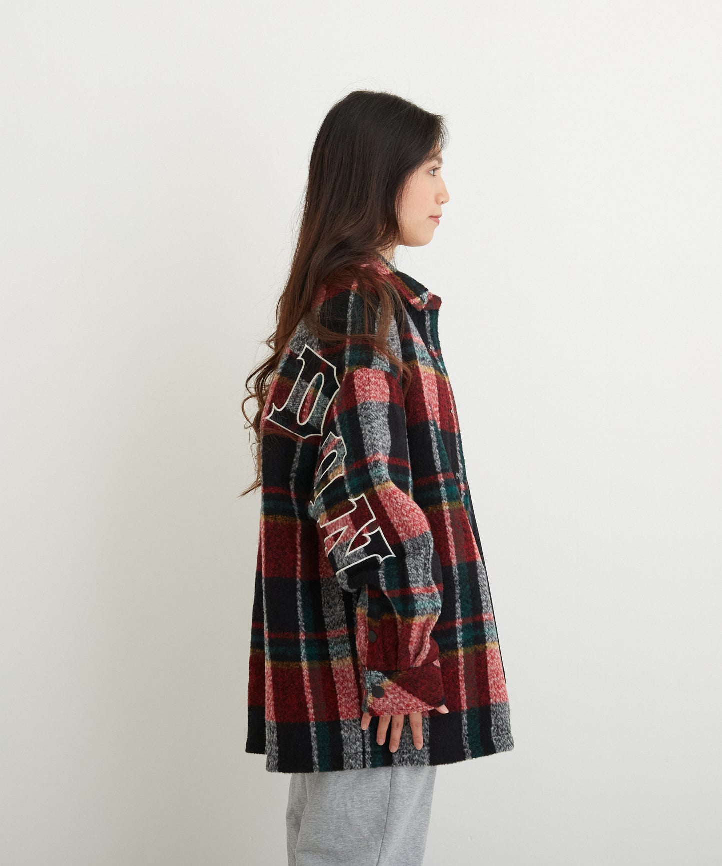 SHAGGY CHECK COACH JACKET RED【B224N2300704】
