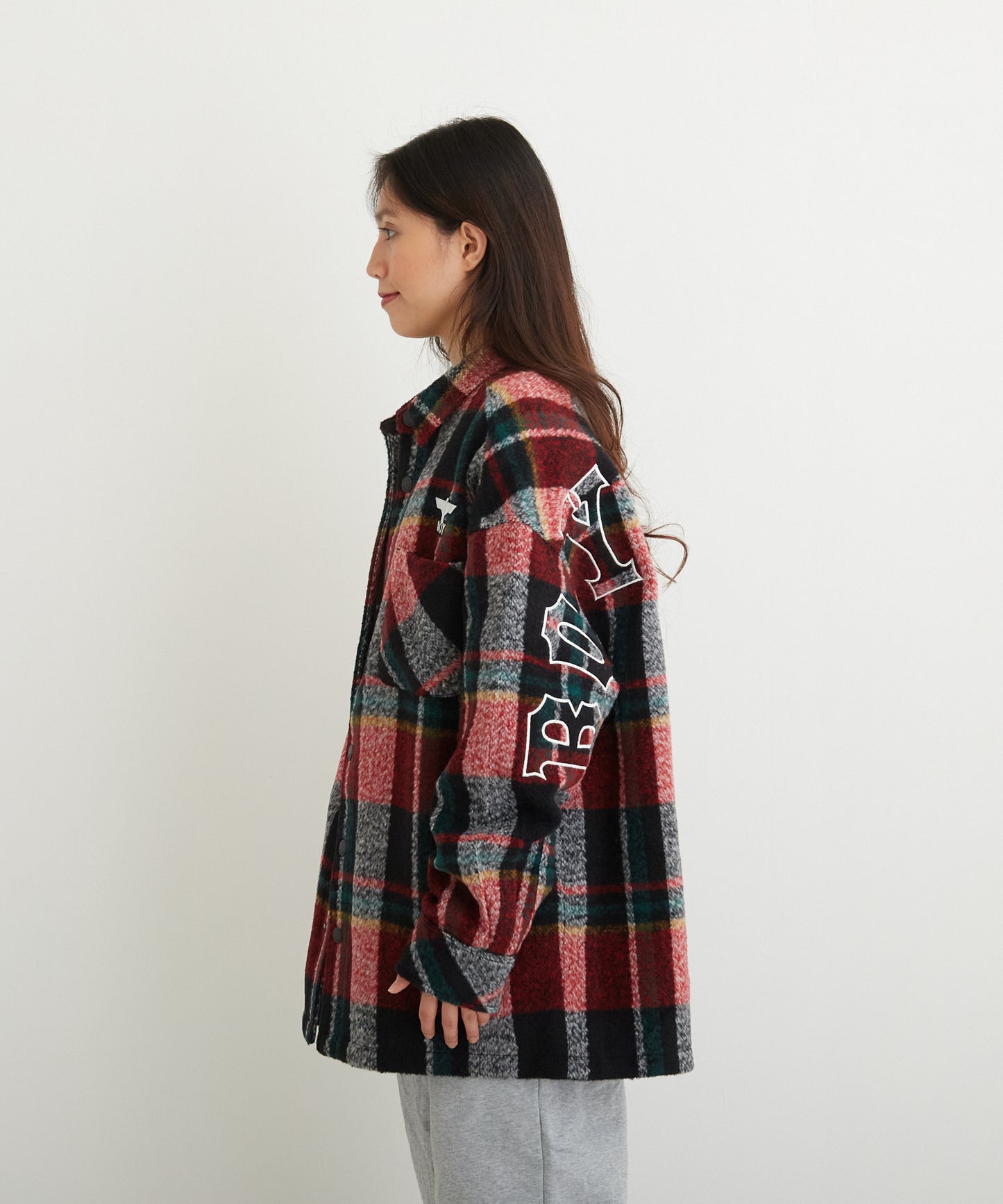 SHAGGY CHECK COACH JACKET RED【B224N2300704】